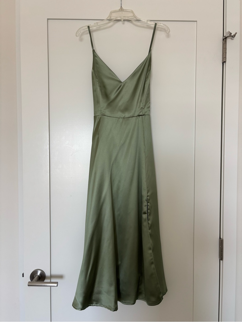 Lulu's Sage Green Satin Tie-Back Midi Dress